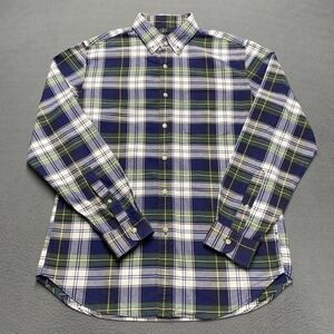 J.Crew Oxford Shirt Mens Large Blue Green Plaid Button‎ Down Long Sleeve Cotton